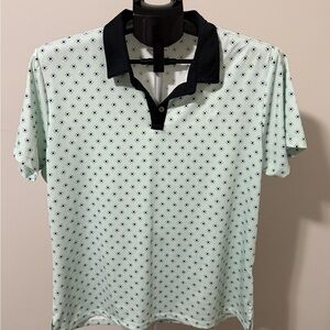 Women's Patterned Polo Shirt - Mint Green Geometric